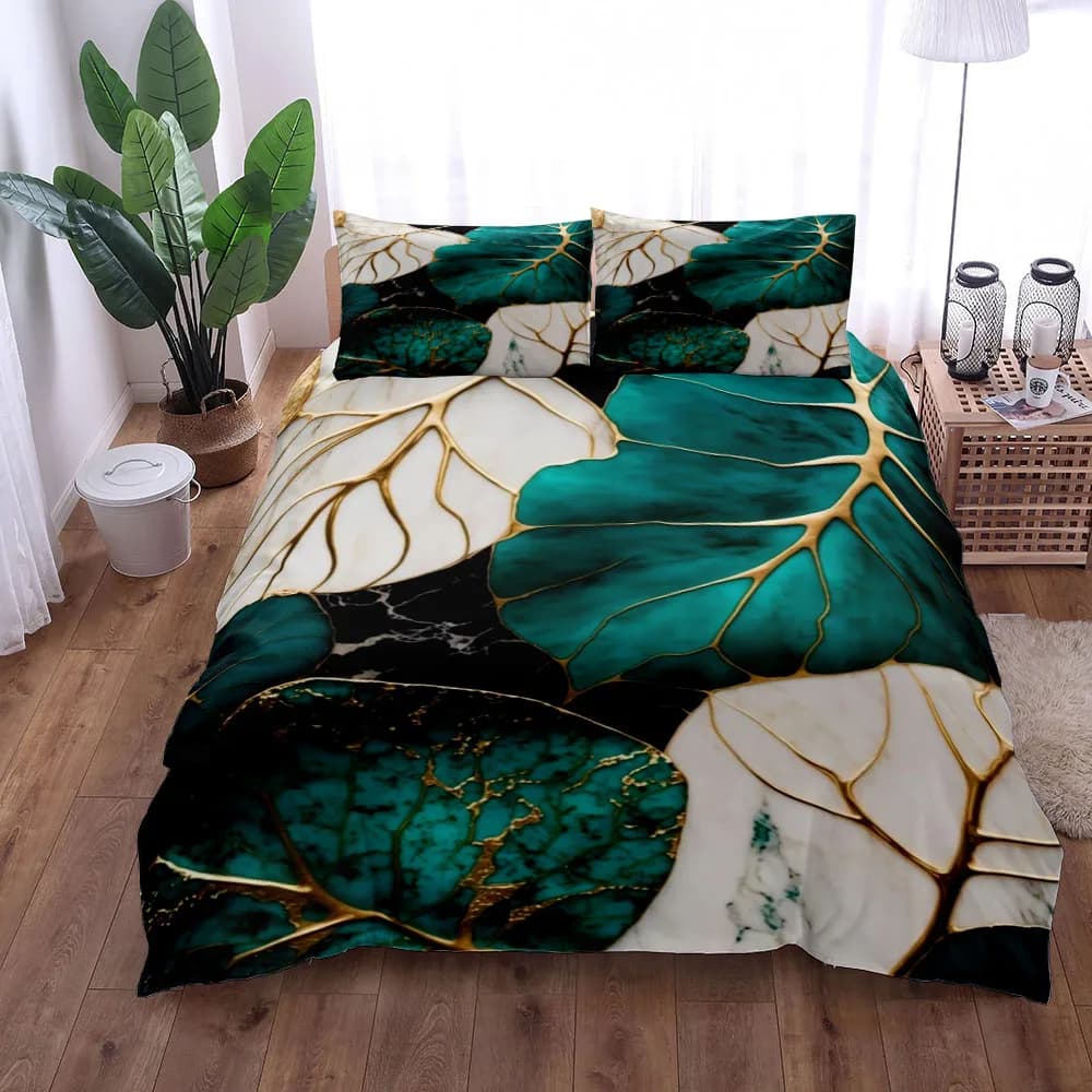 Set copripiumino con foglie fluide Set biancheria da letto king size matrimoniale completo matrimoniale singolo