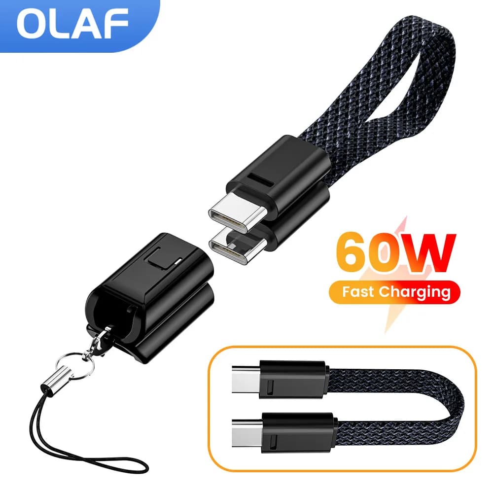 Olaf 60W USB Type C Type C Data Cable Short Cable for iPhone 15 16 Samsung Xiaomi Quick Charge USB Cable C to ios Keychain