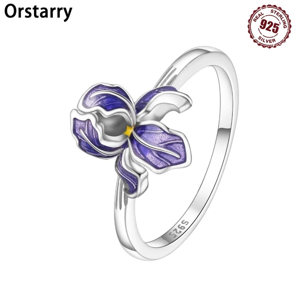 Orstarry S925 Sterling Silver Viola Iris Fiore Anello chiuso per le donne Anello di barretta originale Gioielli Festa Regali alla moda