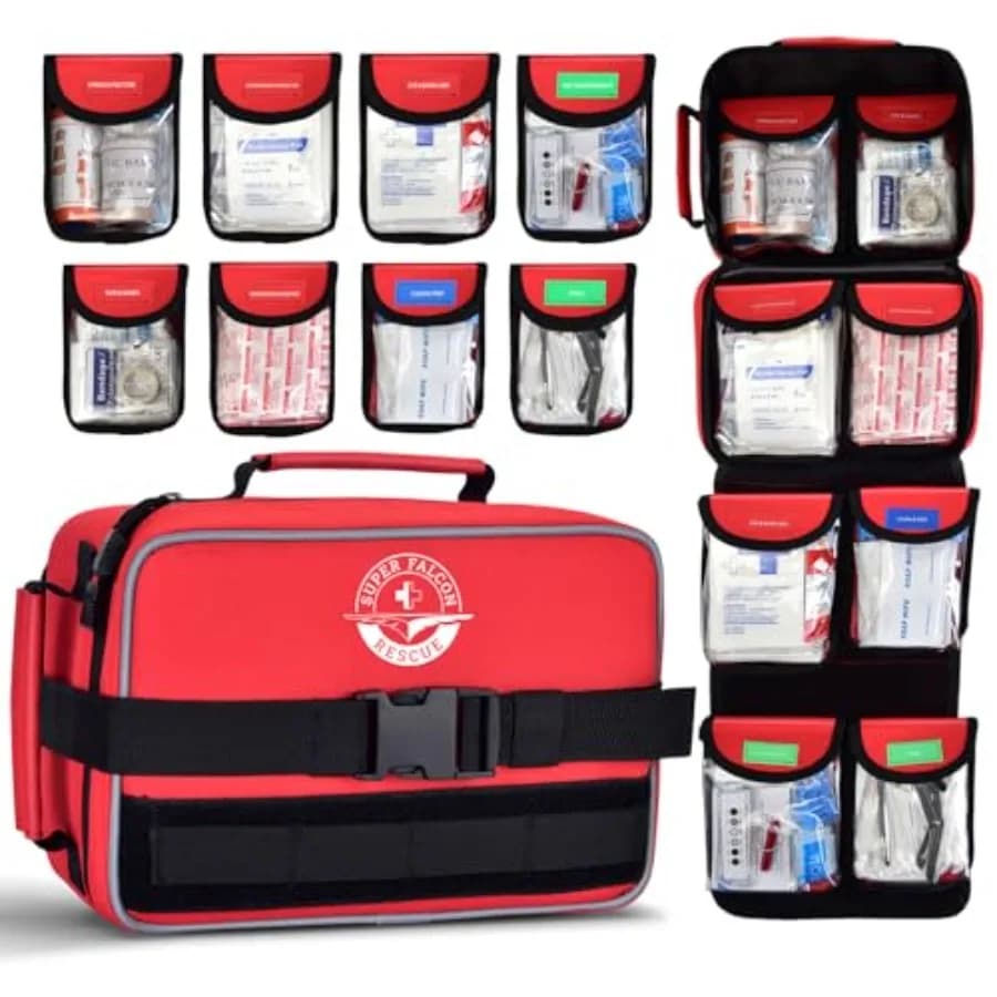 Kit di Pronto Soccorso Premium Impermeabile 418 Pezzi per Auto e Casa - Tasche Organizzate Codificate a Colori, Design con Doppio Manico per Emergenze