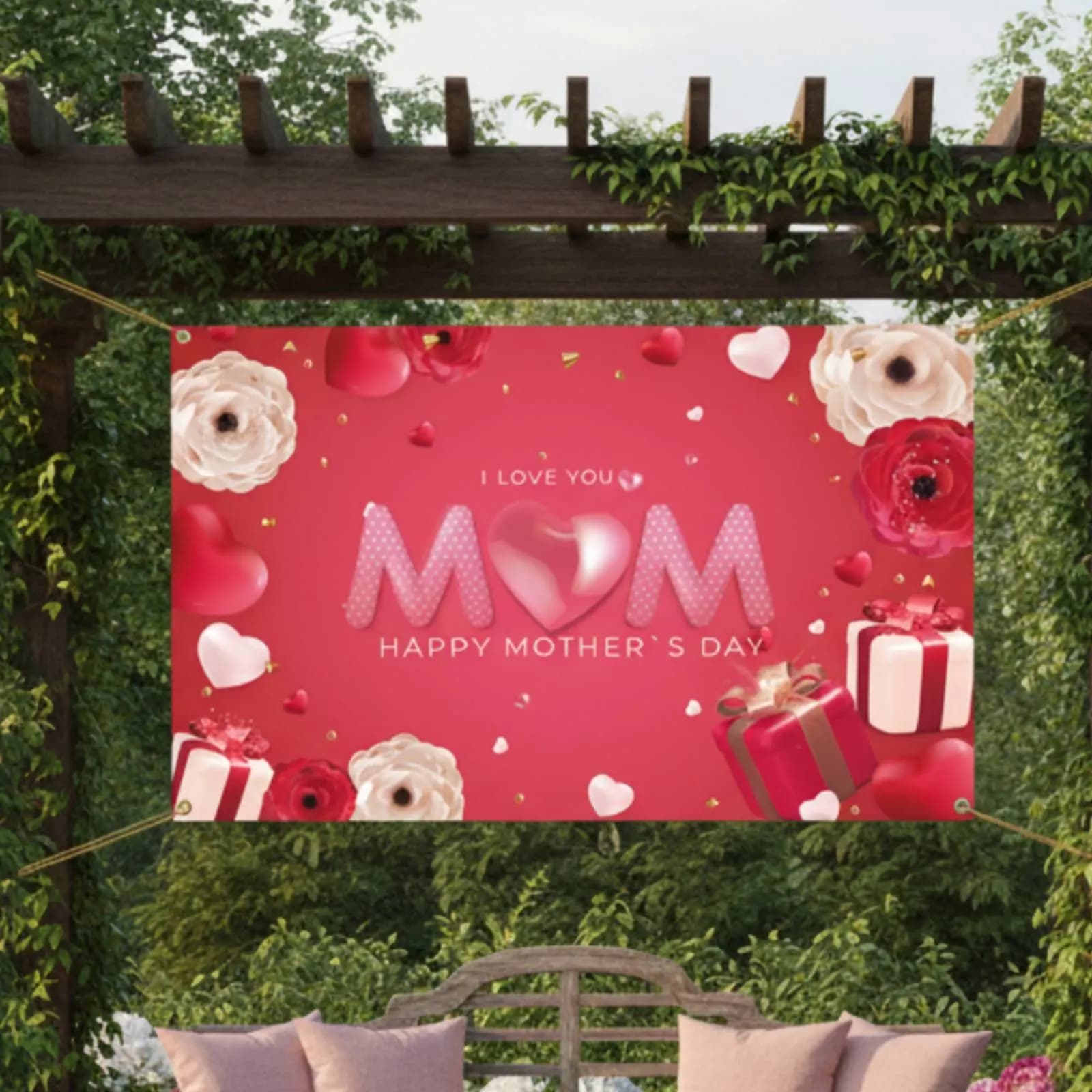Joyful Mother's Day Banner Watercolor Design Floral Mom Party Banner Mother's Day Photo Backdrop Bright Hues
