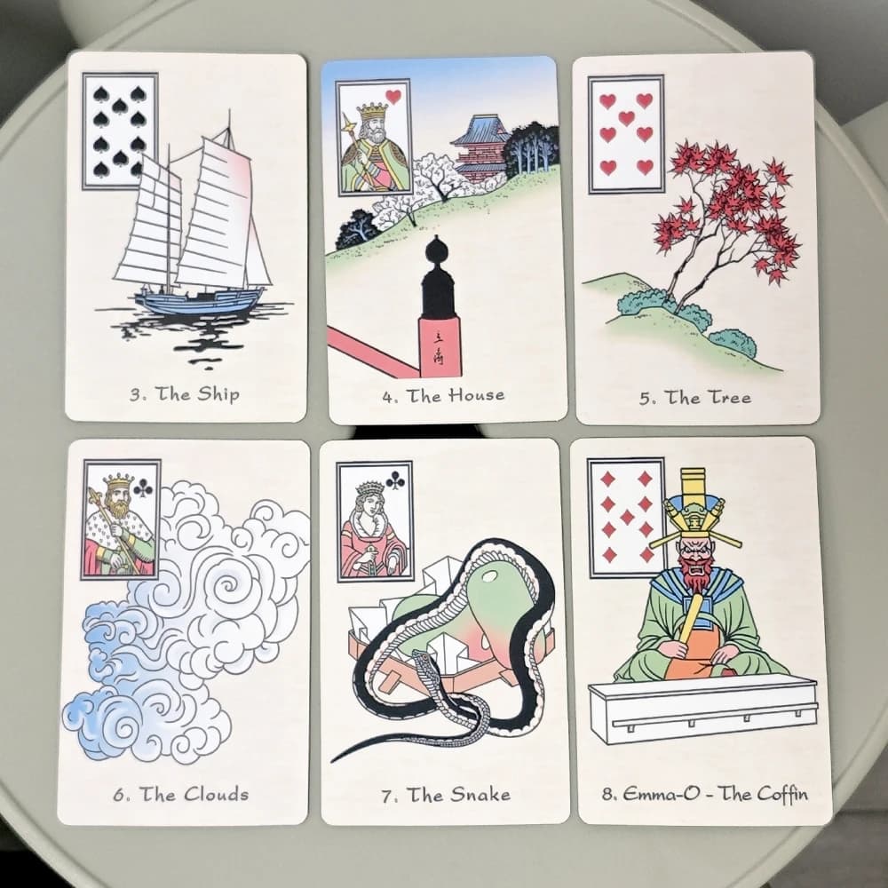 36 carte Oracle 9 * 6 cm Un Ukiyo-e Lenormand basato su stile mondiale galleggiante di noci di legno e dipinti giapponesi