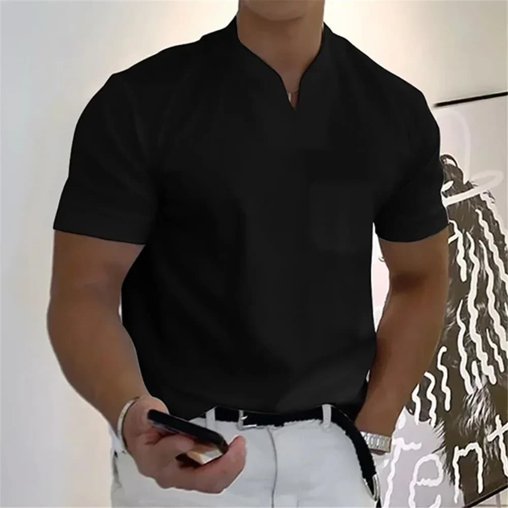 2025 Estate dei Nuovi Uomini di Tendenza Della Moda T-Shirt Manica Corta Con Scollo A V Top in Cotone Elastico Fitness Sport Allentato di Grandi Dimensioni Abbigliamento