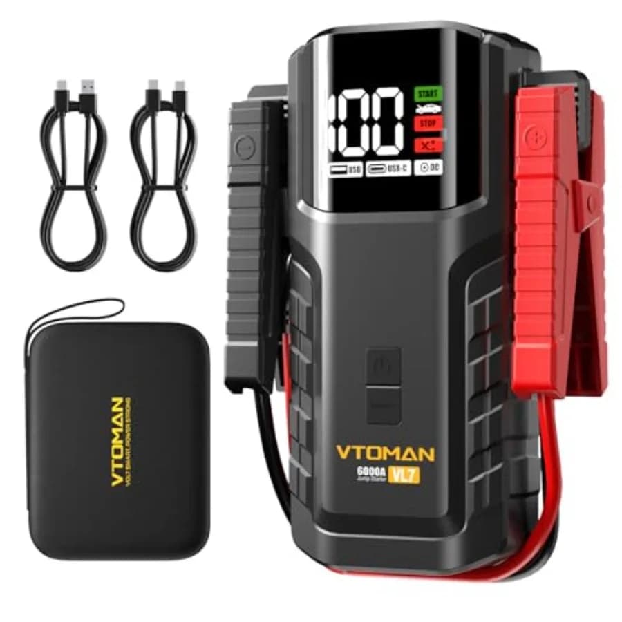 Avviatore di emergenza portatile per auto a benzina e diesel da 10 litri, batteria LiFePO4 da 24000mAh, compatto nero, power bank da 12V con USB-A/Type-C