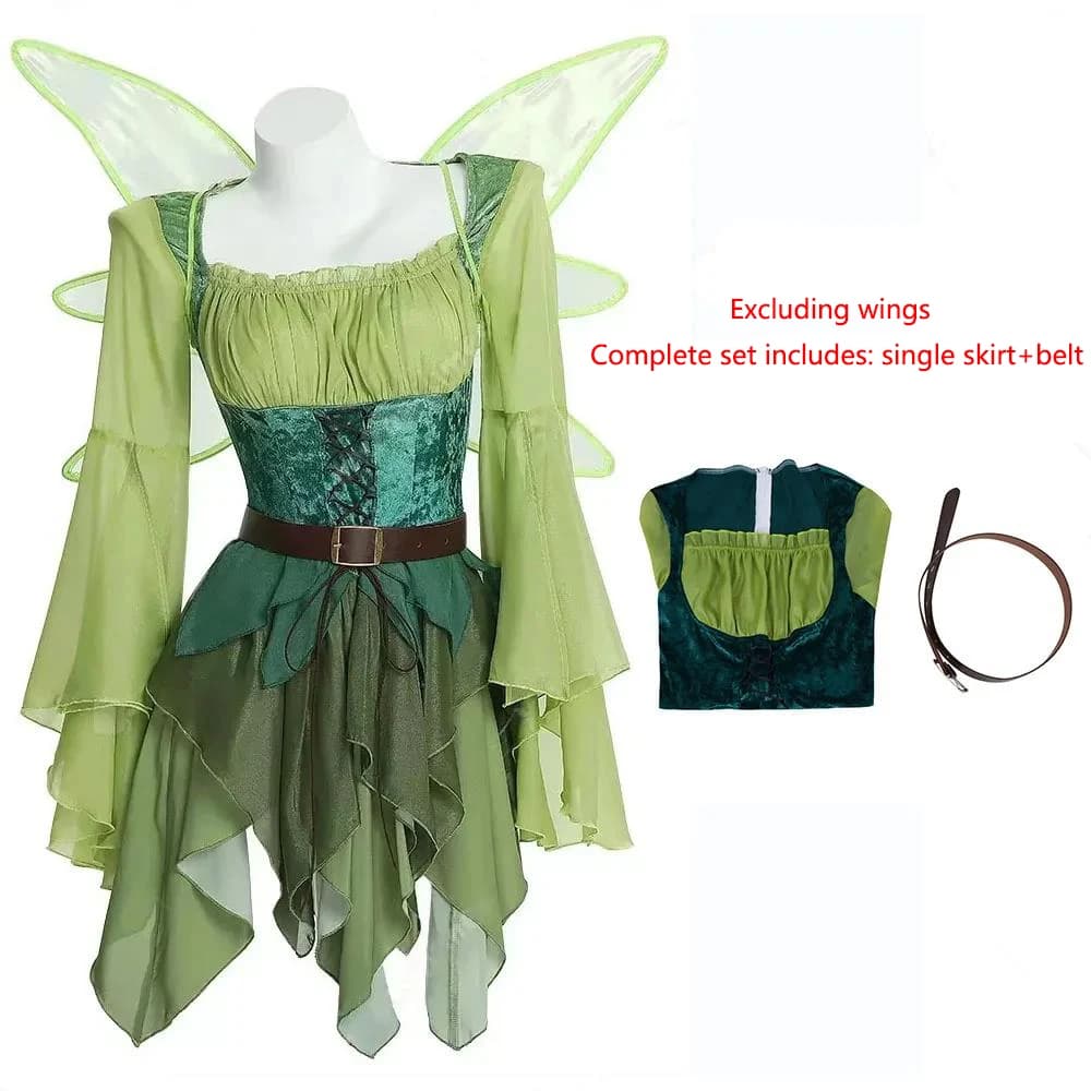 Green Medieval Elf Costume for Women, Magic Fairy Dress with Belt and Ali, Halloween Cosplay Costume, Elf Costume for Role Games