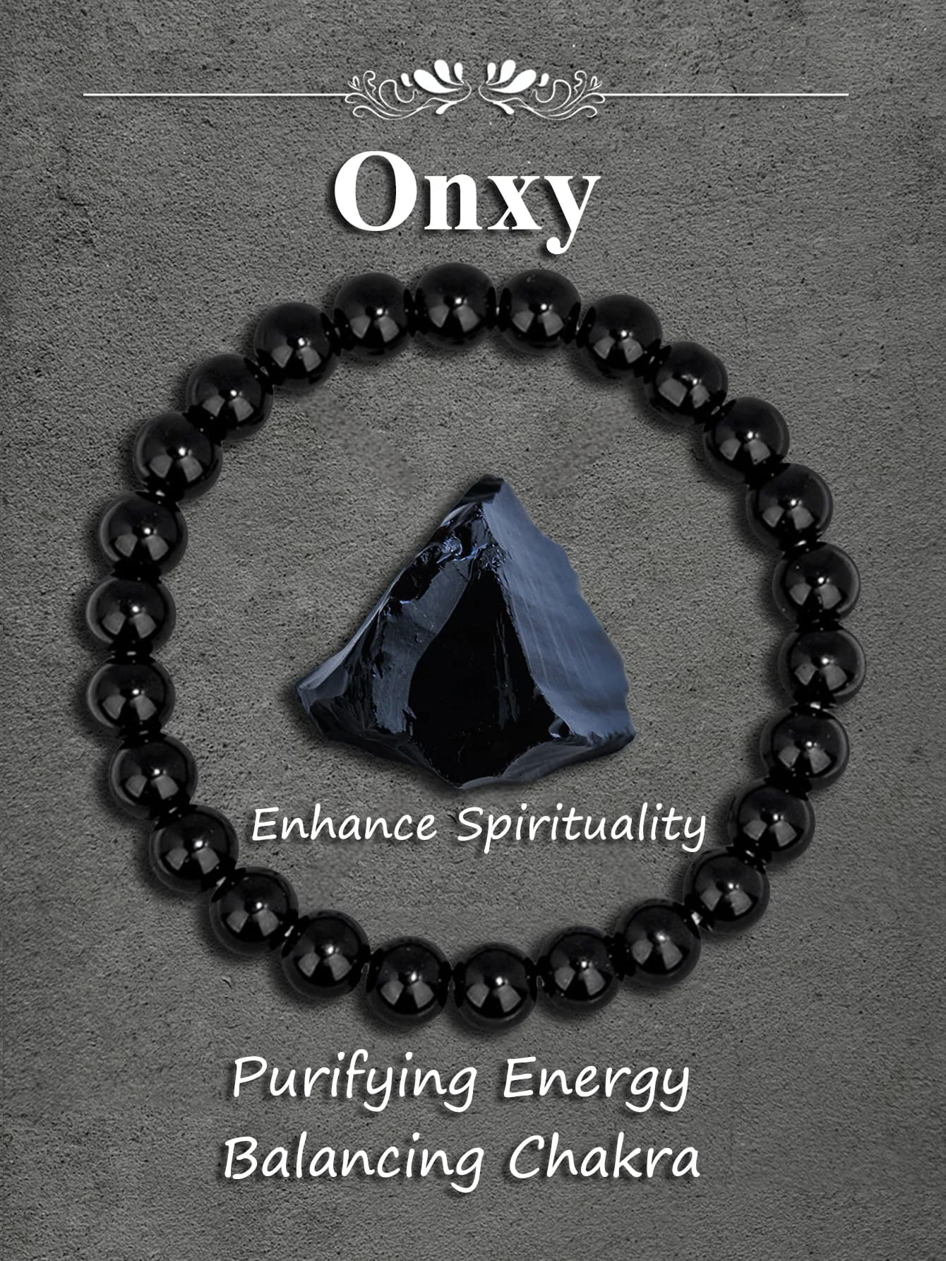 Reiki Bracciale con perline in pietra di onice nero naturale per la protezione, equilibrio energetico, sollievo dallo stress e coraggio, gioielli per l'empowerment di buona fortuna