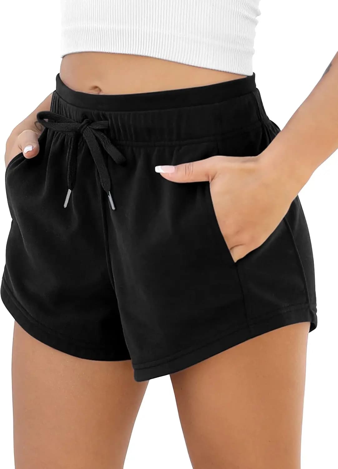 Pantaloncini da donna in cotone con tasche e coulisse alla francese, ideali per l'allenamento estivo e il tempo libero