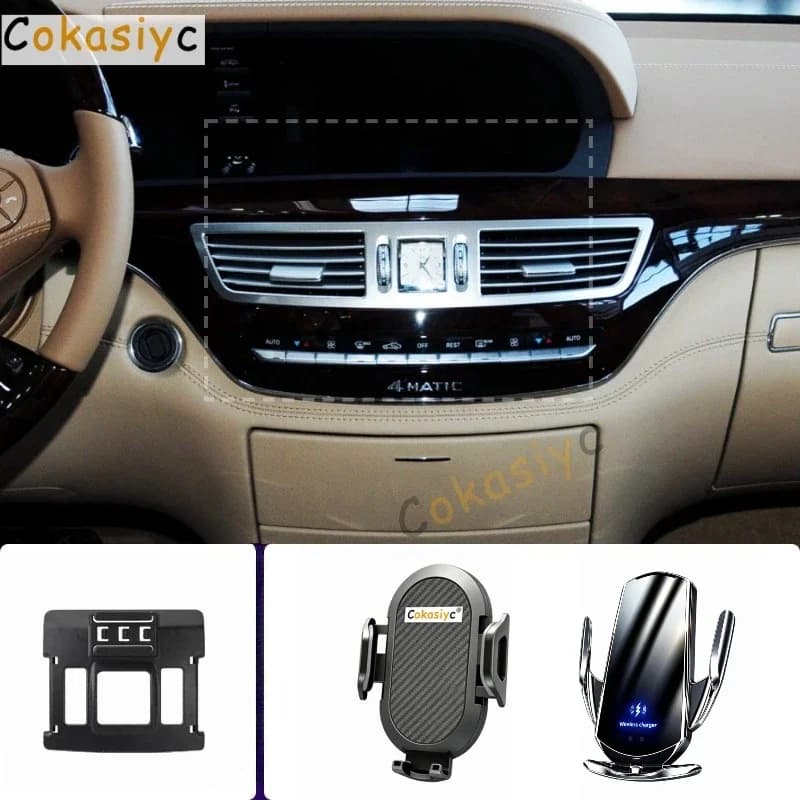 Car Phone Holder For Mercedes Benz S Class W221 2008 2009 2010-2012 Mobile Phone Mounts Car Wireless Charging Special Fixed Base