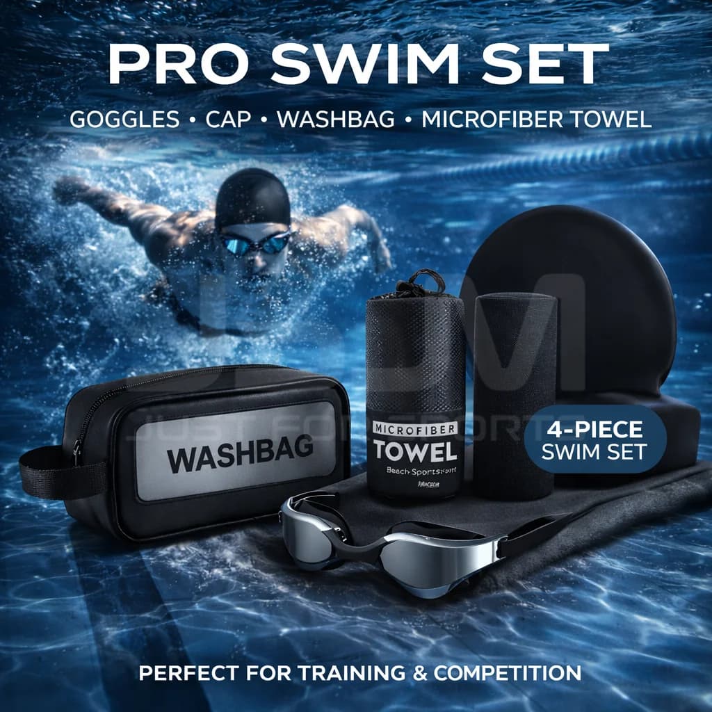 Set regalo di occhialini da nuoto professionali JSJM con cappuccio da nuoto, borsa per il lavaggio, asciugamano in microfibra, set da nuoto per adulti, la scelta migliore per un regalo.