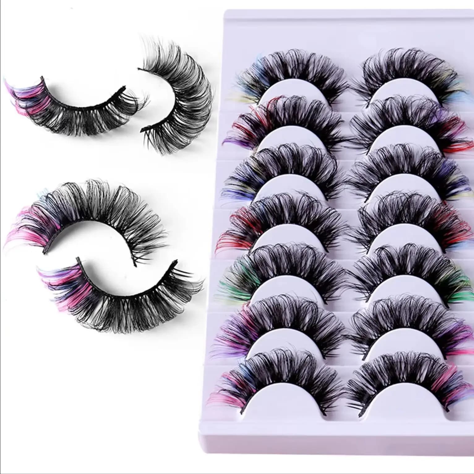 7 Pairs Colored Eyelashes Fluffy Faux Mink D Curl Volume Dramatic Long Thick Fake Eye Lashes with Color