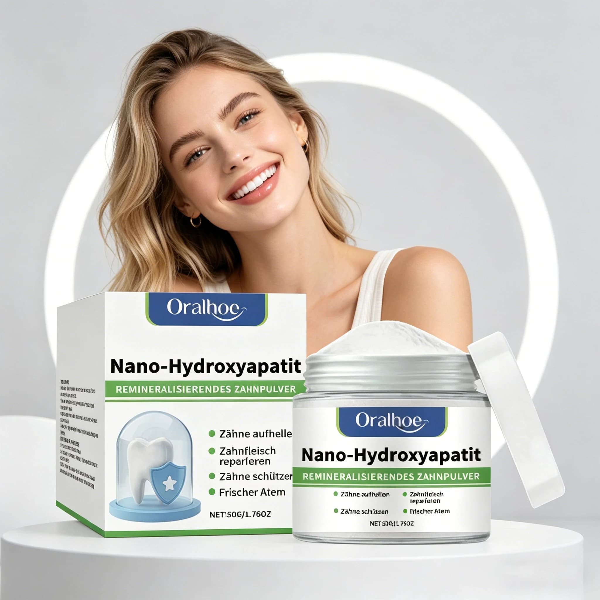 ORALHOE Polvere Dentifricia Remineralizzante Migliora l'Alito, Riduce la Placca e le Macchie, Cura dell'Igiene Orale, Pulisce i Denti, Polvere Sbiancante