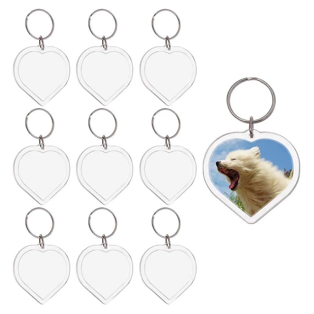 50Sets Heart Custom Blank Photo Keyring Clear Blank Photo Insert Keychains For DIY Picture Frames