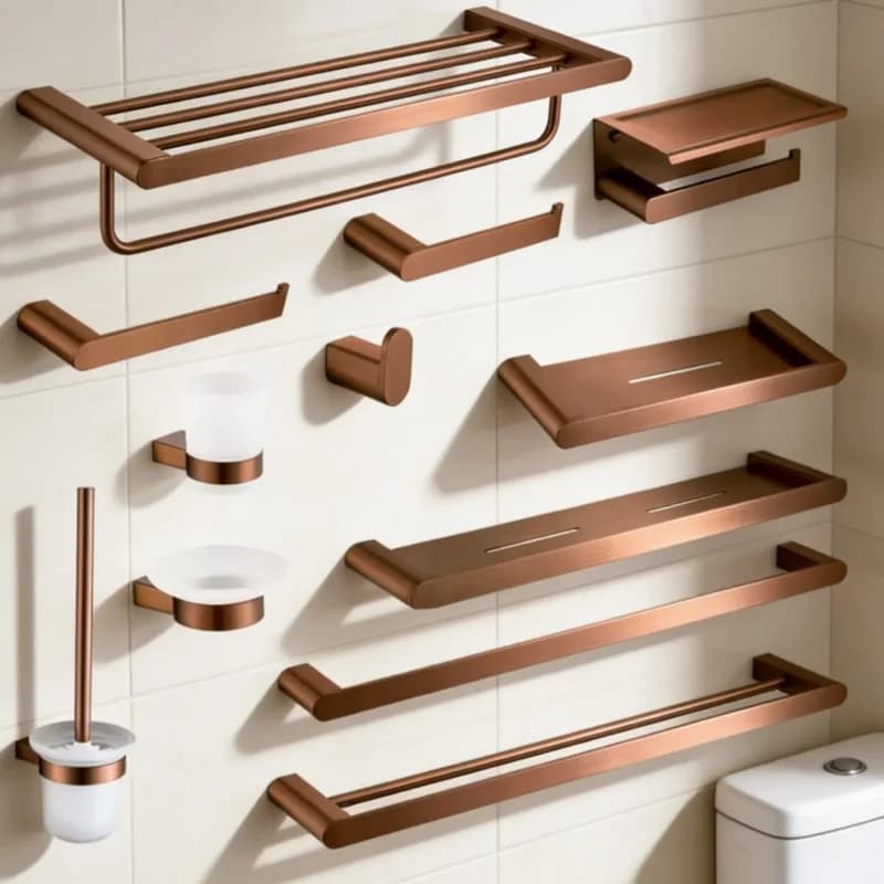 Portasciugamani, Portarotolo, Gancio Appendiabiti, Portascopino WC, Anello Portasciugamani, Accessorio da Bagno in Oro Rosa Spazzolato