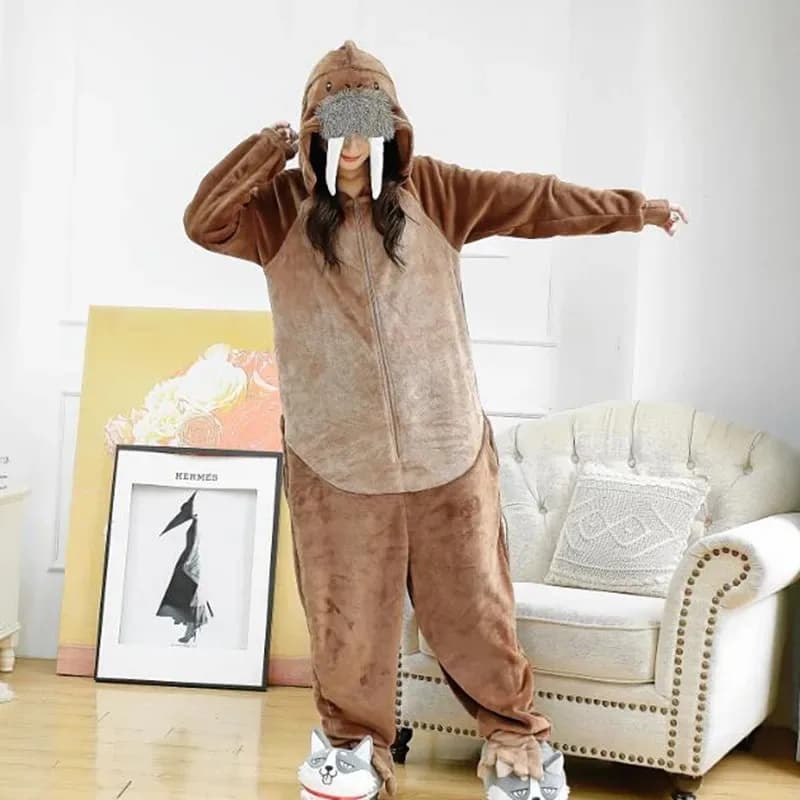 Unisex adulto animale flanella cerniera morsa tutina sigillo leoni costumi pigiama Kigurumi regalo di Natale