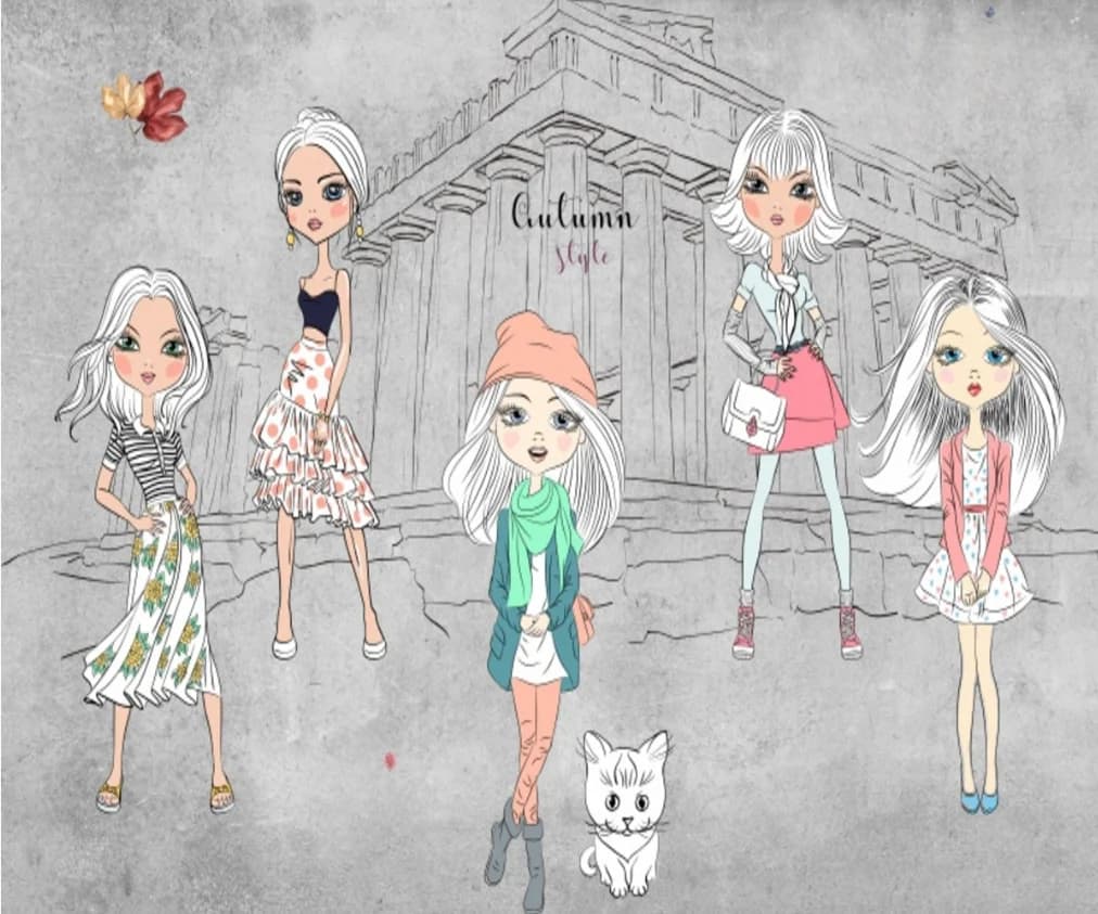 Carta da parati 3D personalizzata con ragazza dei cartoni animati disegnata a mano, per negozio di abbigliamento, decorazione murale, sfondo per parete.