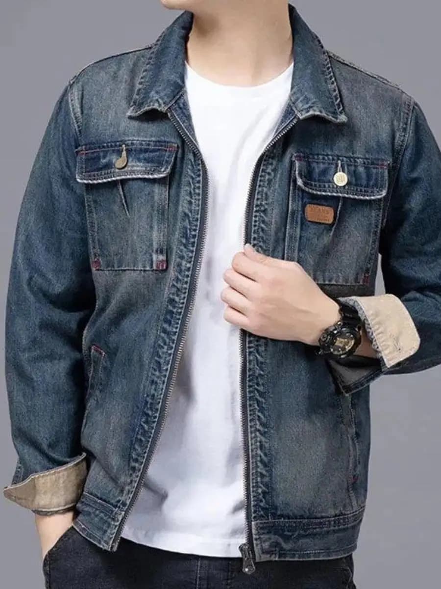Giacca in Denim con Cerniera per Uomo, Moda Casual di Tendenza, Abbigliamento Jeans di Alta Gamma, Versatile, Nuovo Stile Autunnale, Giacca da Lavoro e Tempo Libero