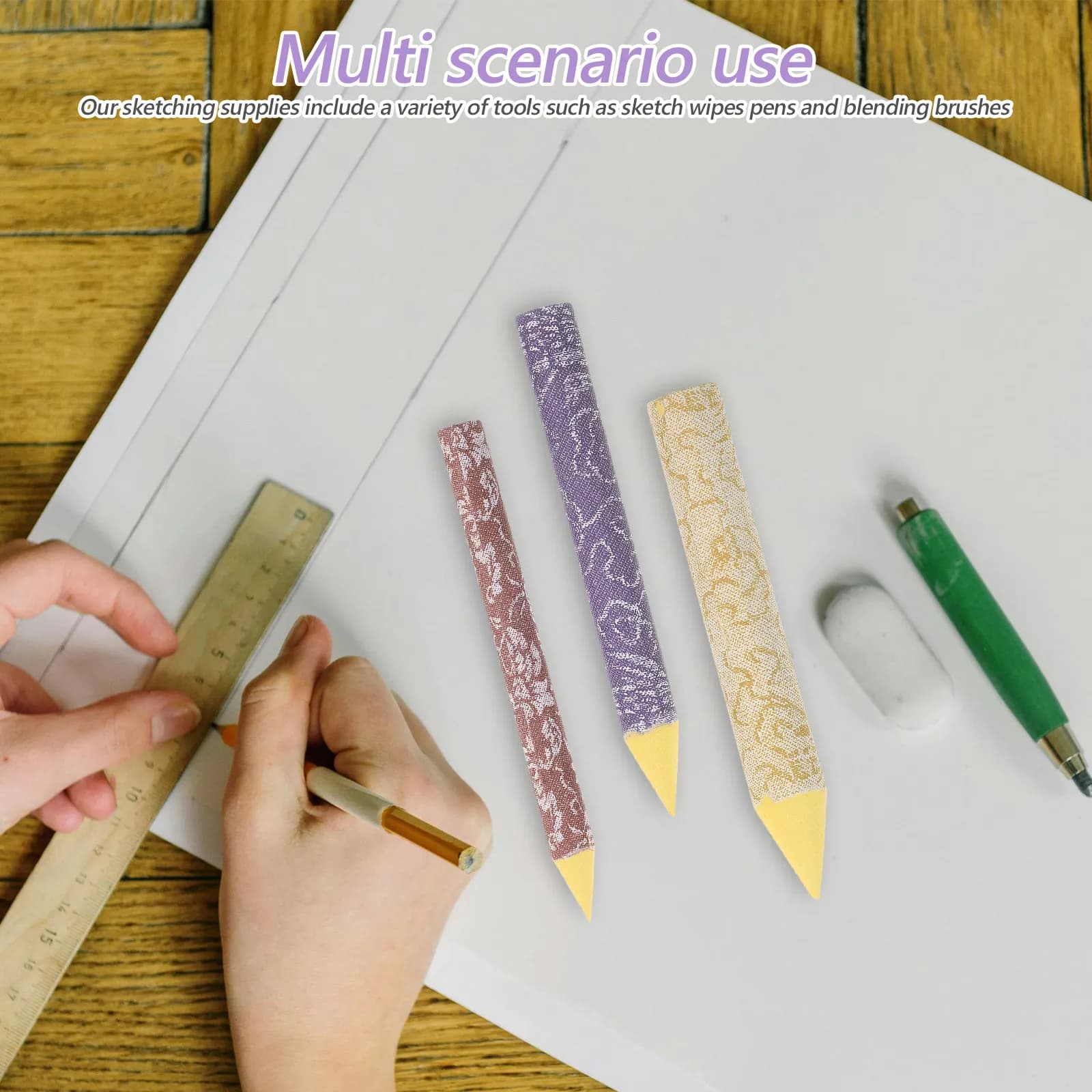 Set di 3 Accessori per Schizzi: Bastoncini per Sfumature, Pennelli e Strumenti per Disegno, Attrezzi per Miscelazione di Colori, Accessori Artistici
