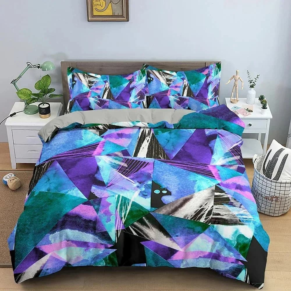 Set di biancheria da letto con copripiumino Top Geometry con motivo colorato per la camera da letto, copripiumino con stampa 3D USEUAU, misura singola e doppia