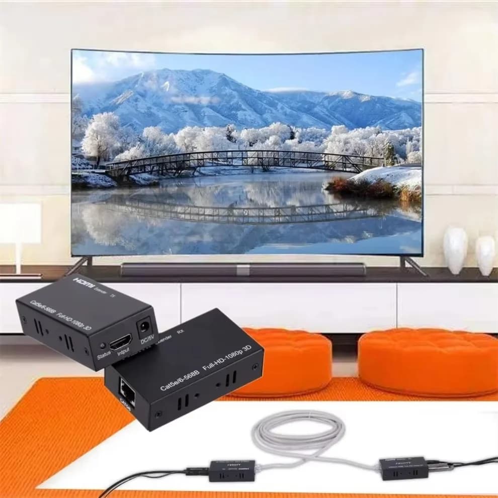 Extender HDMI 60M 1080P from HDMI to RJ45, Extender HDMI Network Compatible with CAT5e/CAT6 LAN for PS4, TV Box, PC, Laptop