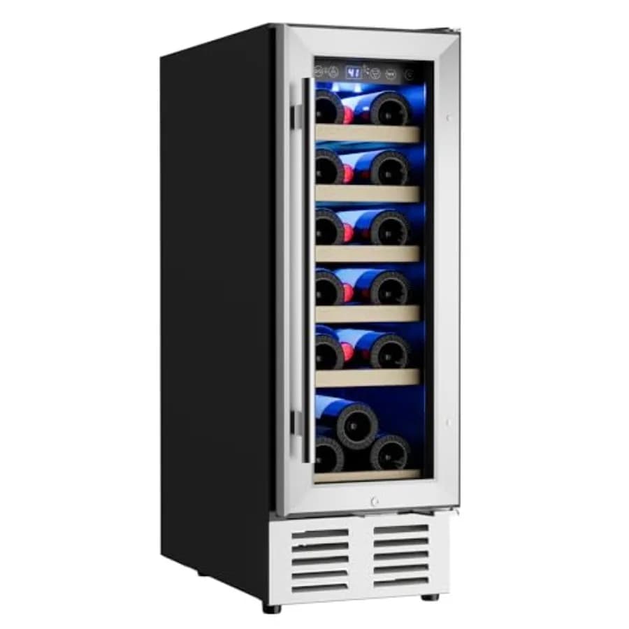 Frigorifero per Vini da 12 Pollici, 18 Bottiglie, da Incasso o Indipendente, con Porta in Vetro Temperato a Doppio Strato, Mini Frigo con Display Digitale