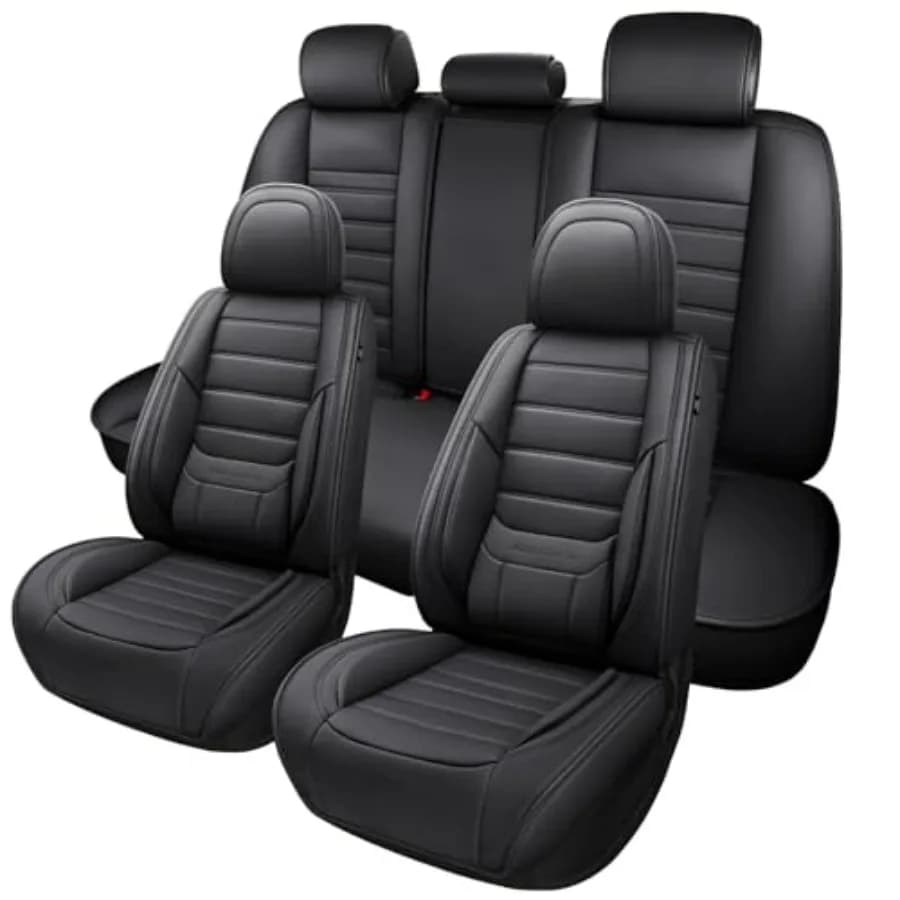 Coprisedile Auto Nero con Supporto Lombare, Impermeabile in Pelle Nappa, Protezione per Sedili Anteriori e Posteriori, Adatto alla Maggior Parte delle Auto