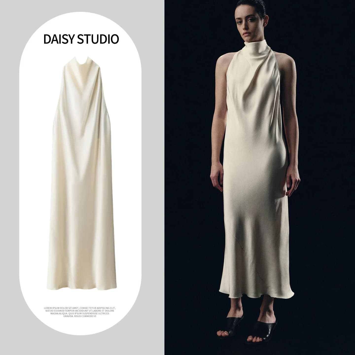 Spring New Arrival Women's Simple A-Line Midi Dress Sleeveless Hanging Neck Collar Polyester Casual Fashion Ladies' Dress