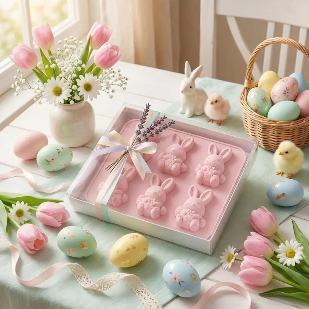 Stampo per Ghiaccio a Forma di Coniglio Pasquale, Set di Stampi 3D in Silicone per Ghiaccio, Sicuro per Alimenti, Antiaderente, per Cioccolato, Torte, Gelatine e Fudge