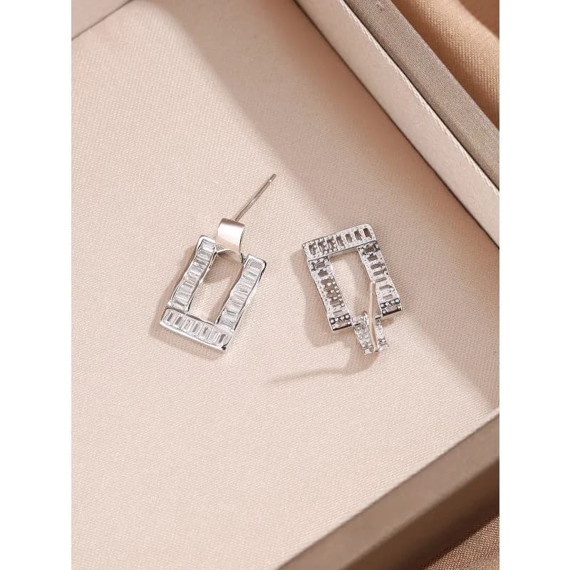 InsS925 Orecchini a bottone con zirconi quadrati in argento con onda d'argento, moda semplice, temperamento leggero, nuovi gioielli di lusso