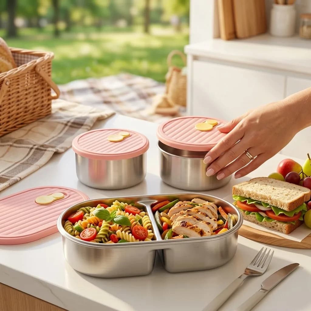 Microwave Safe 304 Stainless Steel Bento Box Adults Kids Lunch Box Set Meal Prep Food Storage Containers Kitchen Accessories