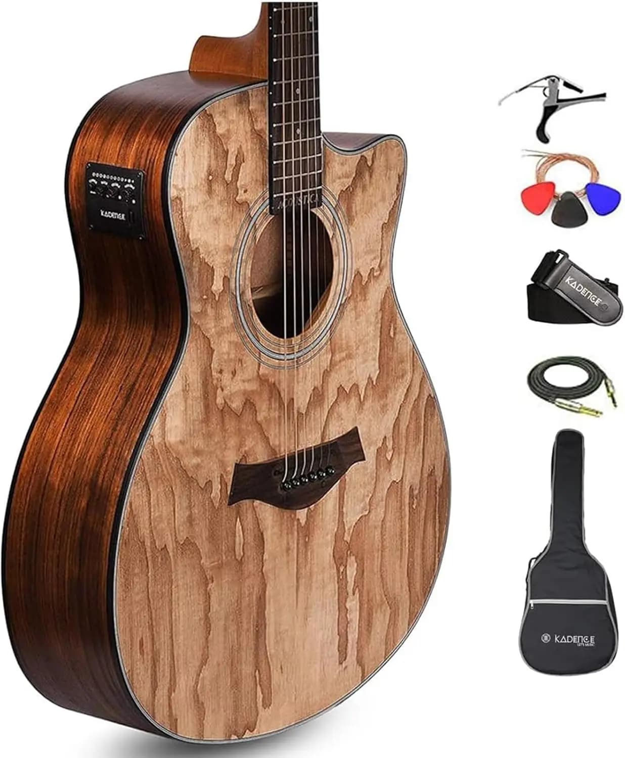 Chitarra Semi-Acustica con Pickup, Accordatore, Capotasto, Corde, Plettri, Tracolla, Cavo e Borsa - Ideale per Principianti e Professionisti