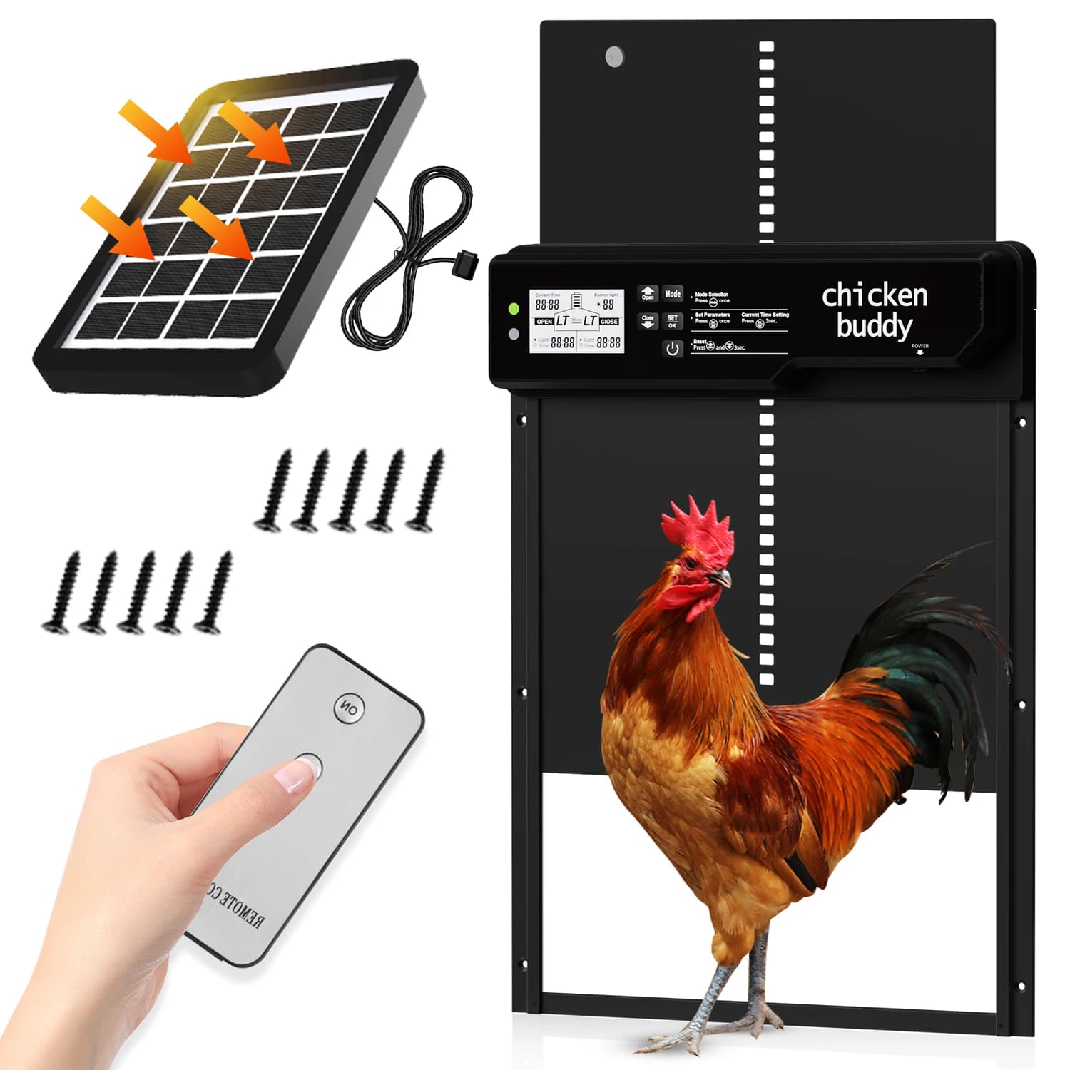 Porta automatica per pollaio Porta solare per pollaio con timer intelligente e sensore di luce, design di sicurezza anti-pizzico, grande W