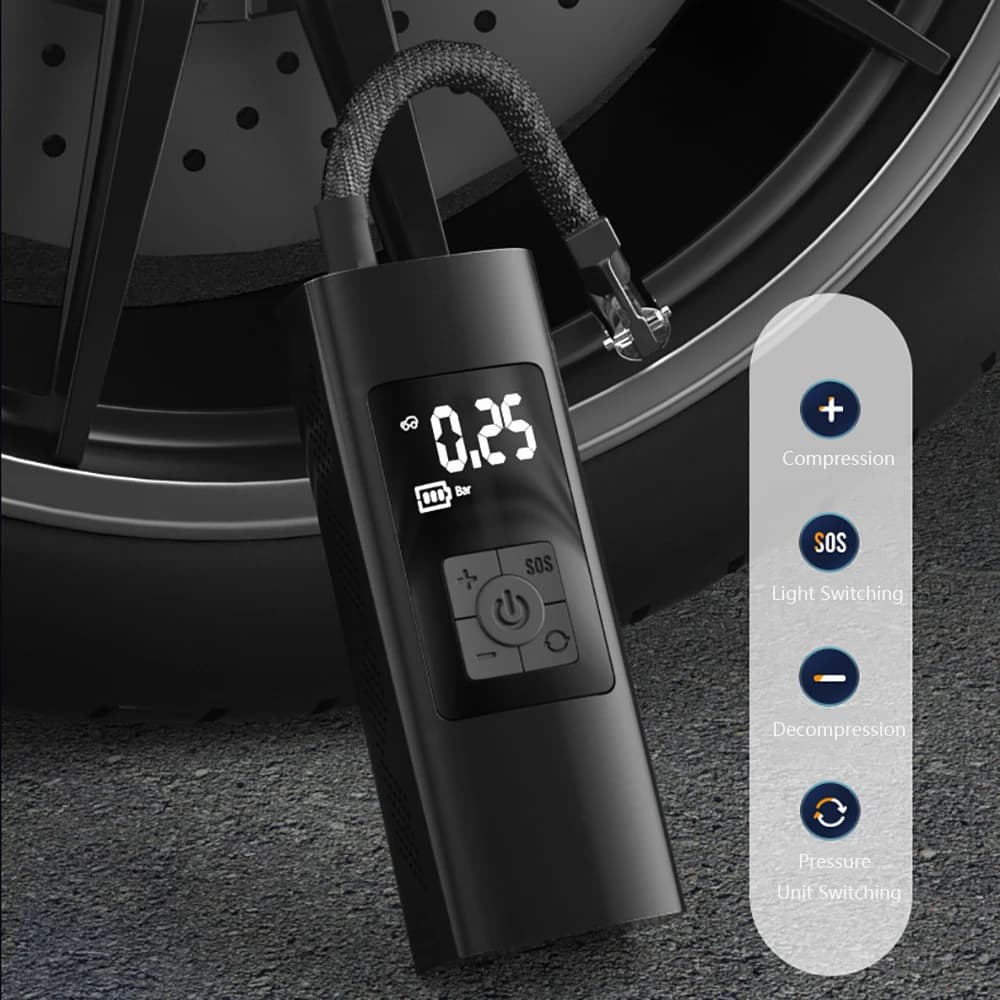 Compressore d'aria portatile con cavo per gonfiaggio pneumatici auto, pompa elettrica mini per auto, moto, biciclette e palloni