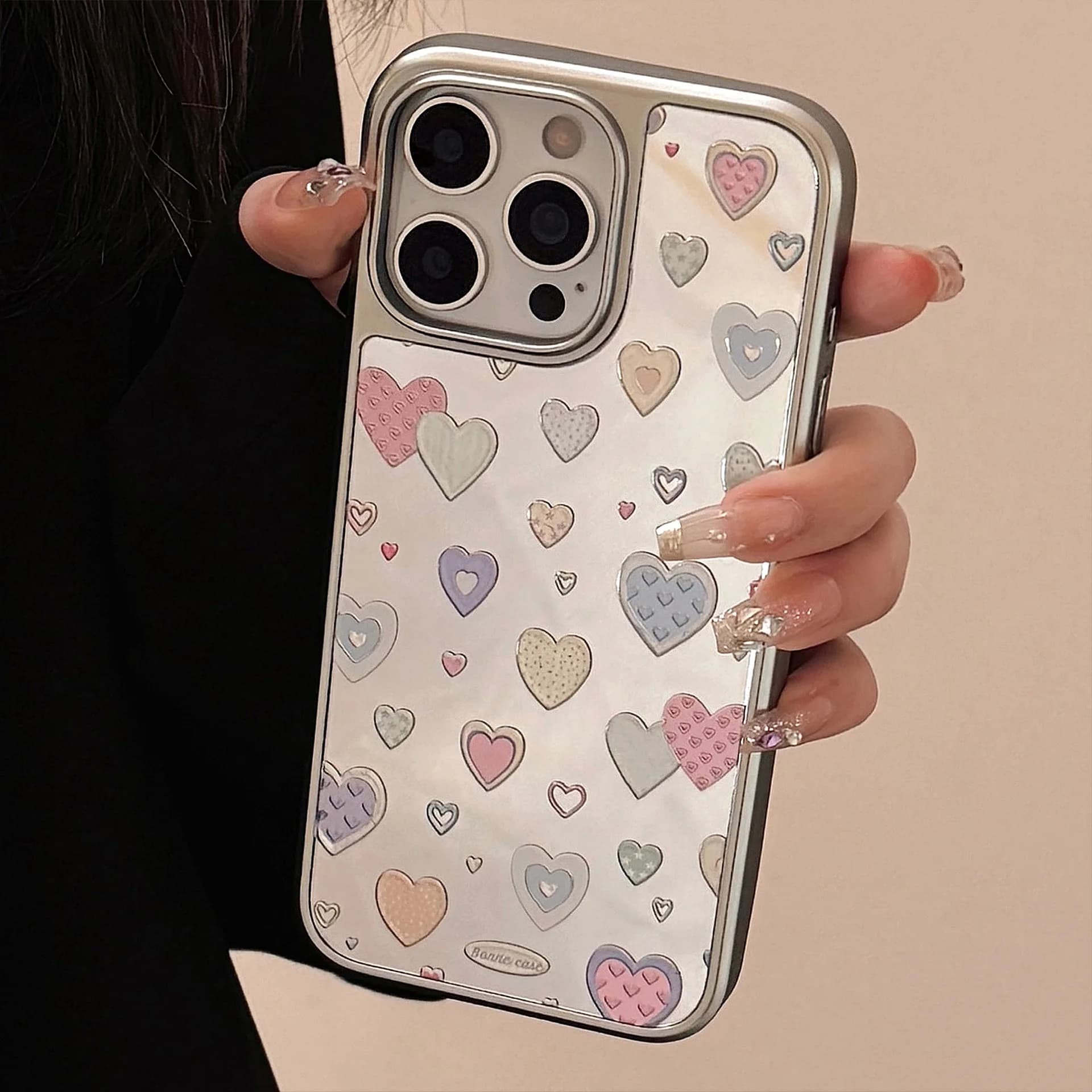 Shock Resistant iPhone Case with Luxury Mirror Heart 15 14 13 12 11 16 17 Pro Max Plus 16E Funda Hard Case