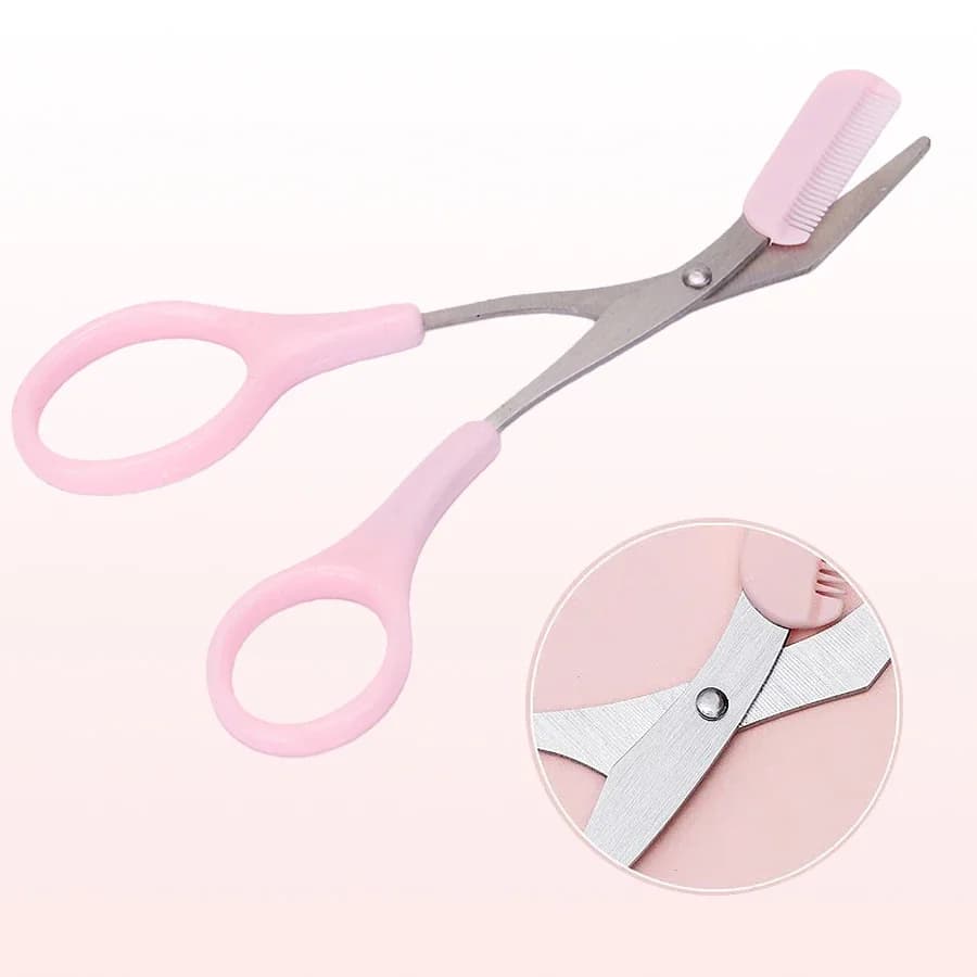 Forbici per rasoio per sopracciglia rosa Trimmer antigraffio sicuro in acciaio inossidabile per principianti Strumento di bellezza affilato a mezzaluna