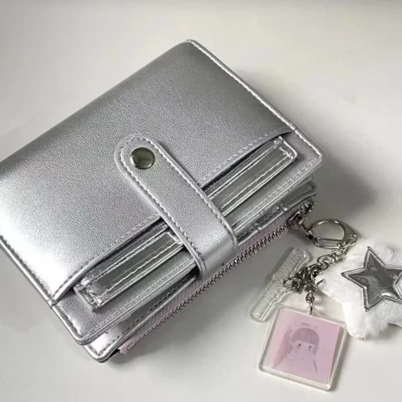Taccuino Piccolo Argentato in Morbida Pelle PU, Portacarte Portatile, Raccoglitore per Studenti, Blocco Note M5, Stile Semplice Ins, Flipbook