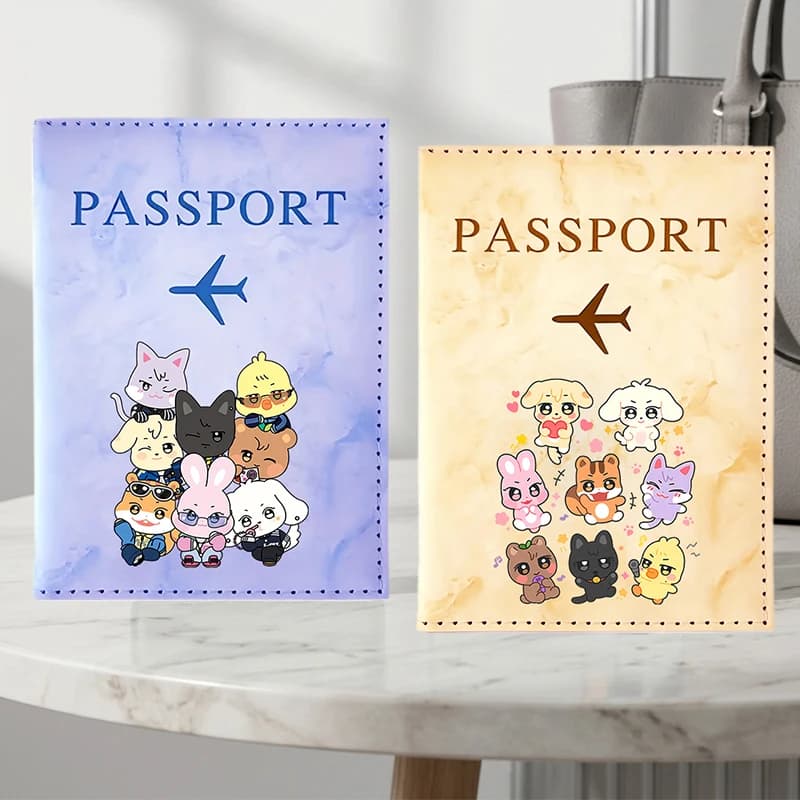 Cute KPop Ateez PU Passport Holder Cartoon Aniteez Passport Protective Case Travel Ticket Holder Passport Cover