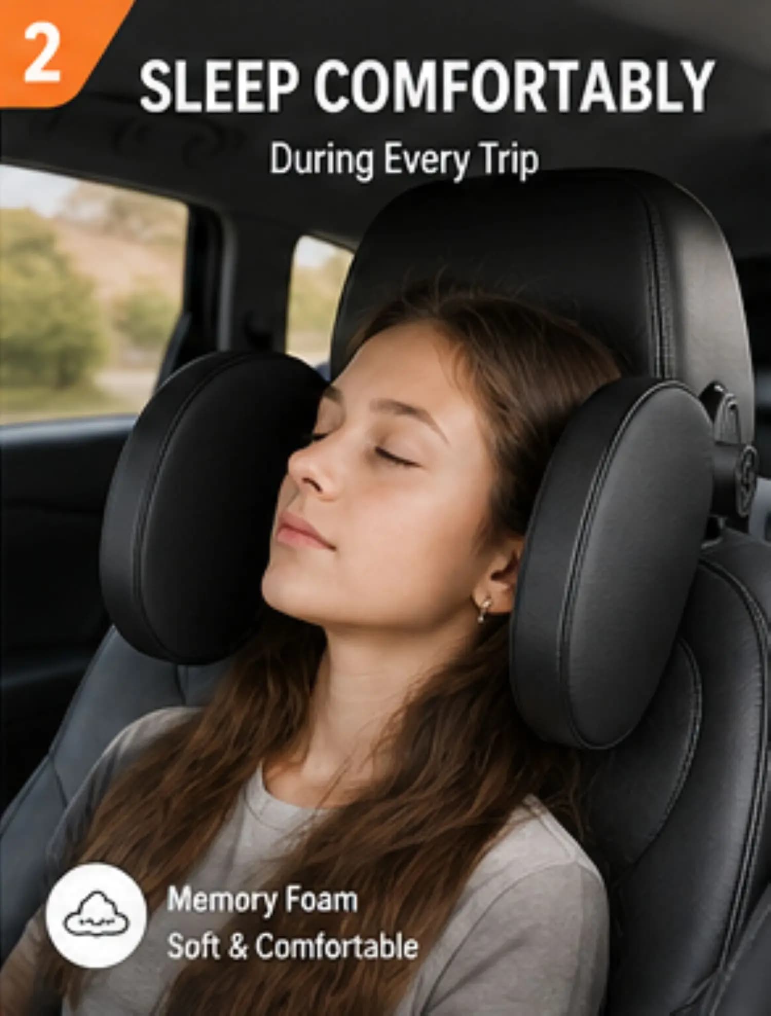 Adjustable Car Seat Headrest Pillow Memory Foam Neck Support Travel Sleeping Cushion for Kids Adults Universal Auto Interior Acc