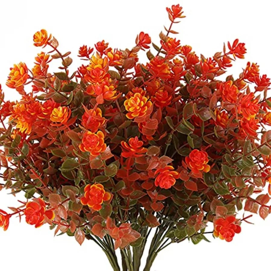 8 Bundles Artificial Fall Flowers No Fade Faux Autumn Plants, Fake Indoor Outdoor ery Decorations for Thanksgiving Christmas We