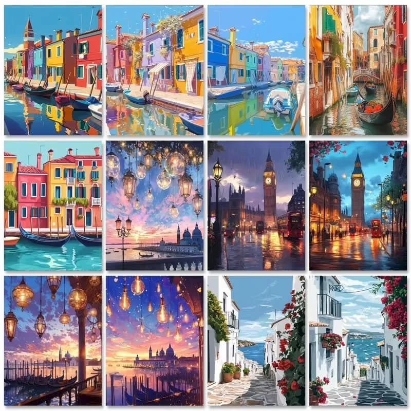 Diy City Painting By Numbers for Adults 40x50cm Acrylic Paints Canvas Painting Drawing on Canvas for Home Wall Art
