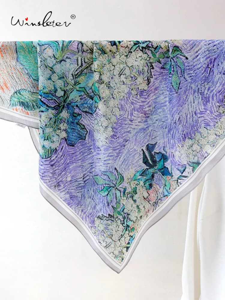 Winsleter - Sciarpa Elegante da Donna 100% Seta Vera, 68*68CM, Stampa Pittura a Olio, Regalo per la Mamma, Foulard Vintage di Classe, Primavera 2026 A62416CC