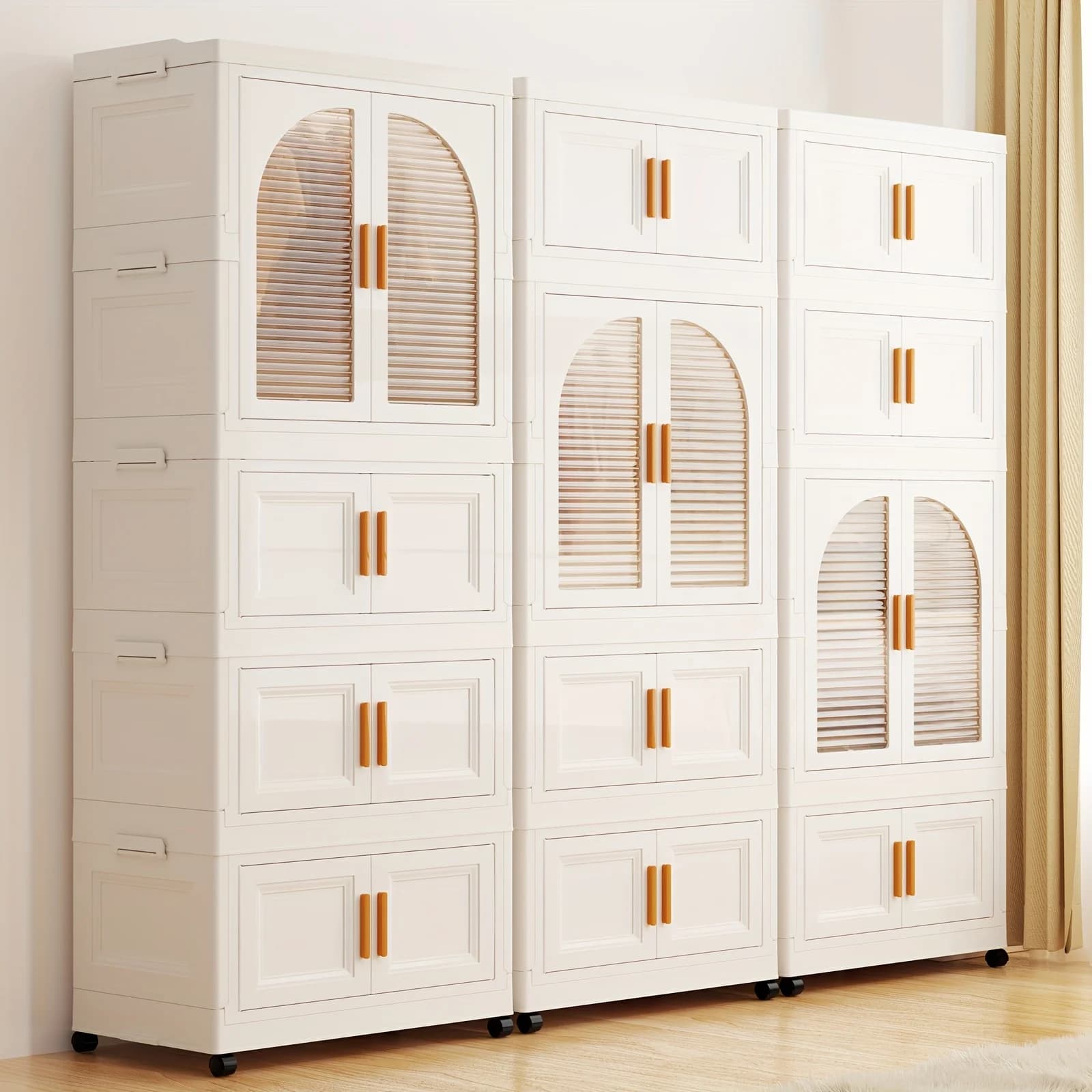 Contenitori per lo stoccaggio, Armadio pieghevole laterale largo 25,6 pollici, 25,6 x 14,6 x 63 pollici con porta magnetica, Armadietto portaoggetti in plastica su ruote (Uno W