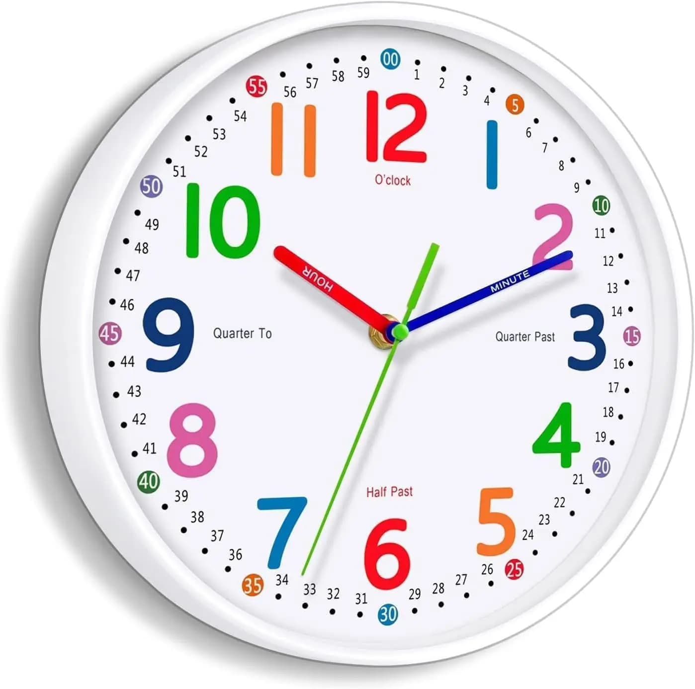 Orologio da parete silenzioso da 8 pollici per bambini – Senza ticchettio, per imparare a leggere l'ora, alimentato a batteria, decorazione carina