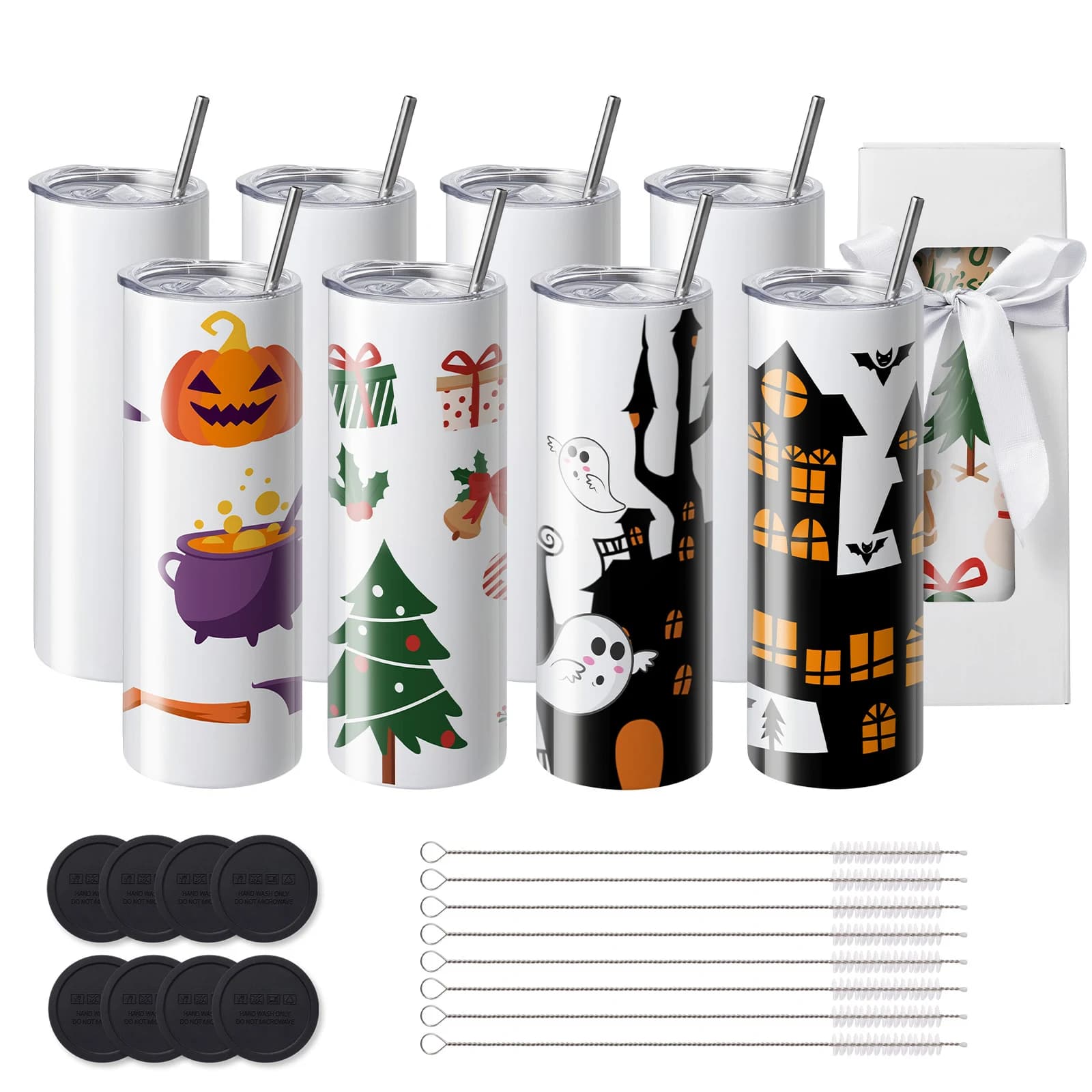 SucceBuy 8/12/14/16/24/50PC Straight Sublimation Tumblers Blank Tumbler Bulk Stainless Steel Double Tumbler Cups Heat Transfer