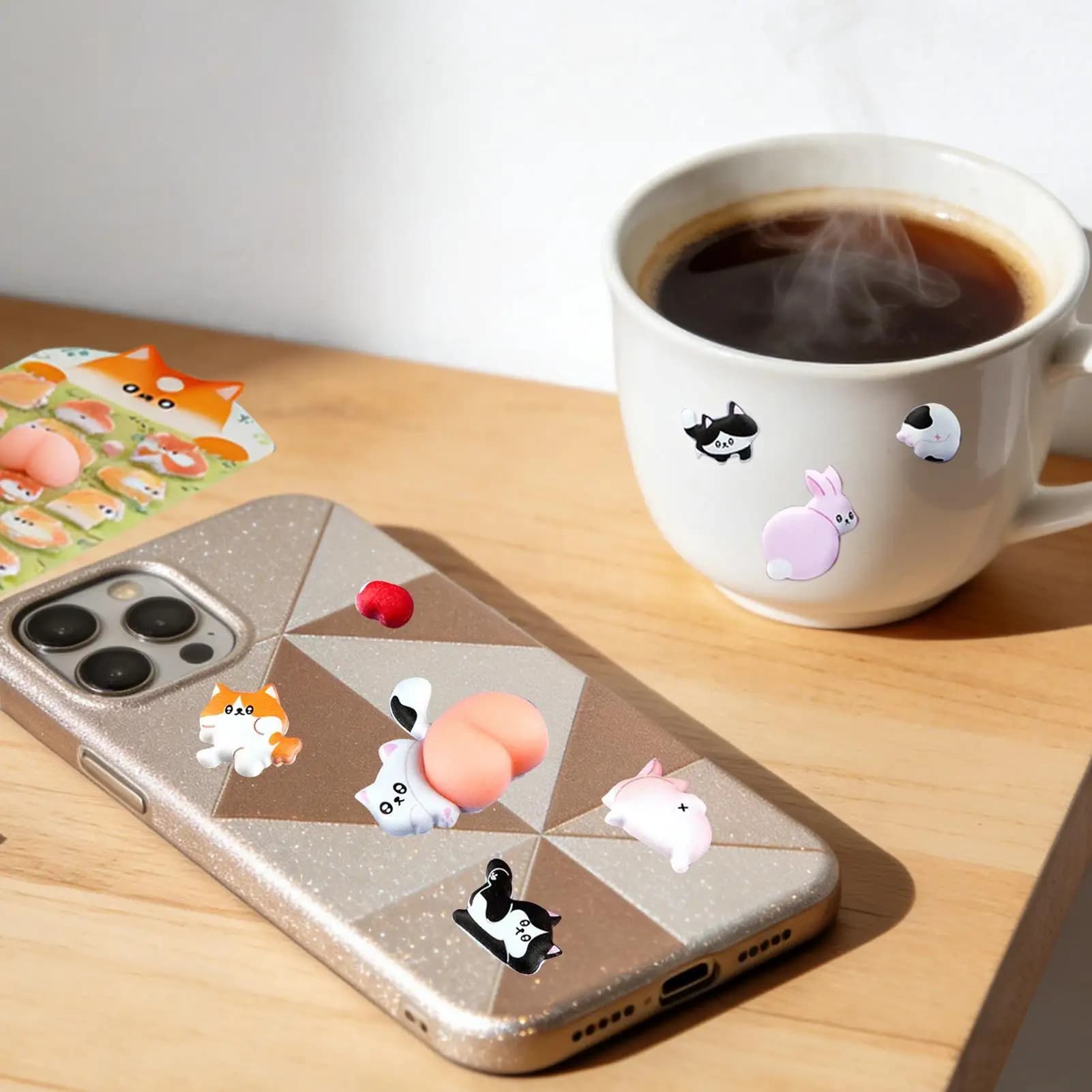 Small PVC 3D Stickers with Relief, Square Decorations, Envelopes, Glasses, Tablets, Laptops and Walls