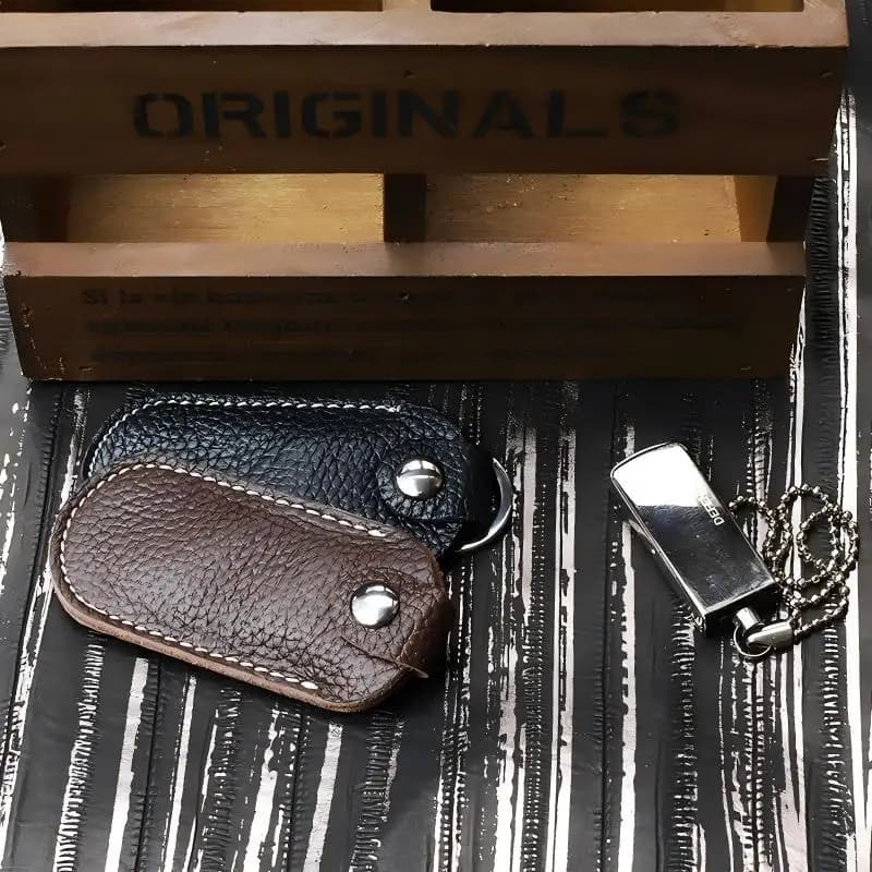 Genuine Cowhide Leather U Disk Pouch Protective Cover Storage Bag USB Flash Drive Memory Stick Case Key Ring Holder Accessories
