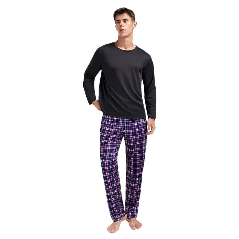 Pigiama scozzese da uomo 2 pezzi Completo taglie forti con stampe a quadretti a maniche lunghe e pantaloni ideali per il riposo notturno o il fine settimana del tempo libero