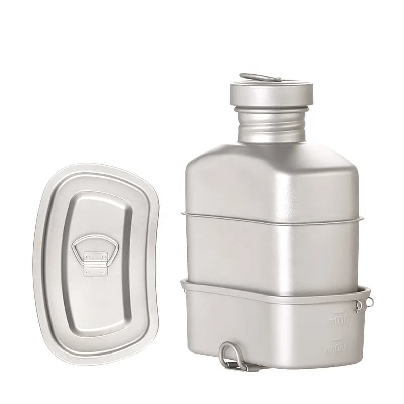 Outdoor Titanium Kettle Set 1100ml Sports Kettle and 750ml Titanium Lunch Box Camping Water Bottles Water Cooker