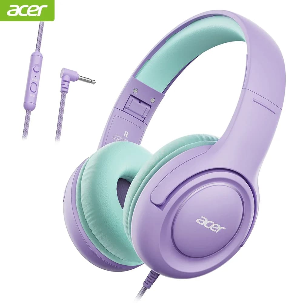 Cuffie per bambini Acer cablate per la scuola Limitatore di volume 85/94dB Cuffie audio stereo pieghevoli per bambini che imparano Tablet IPad PC