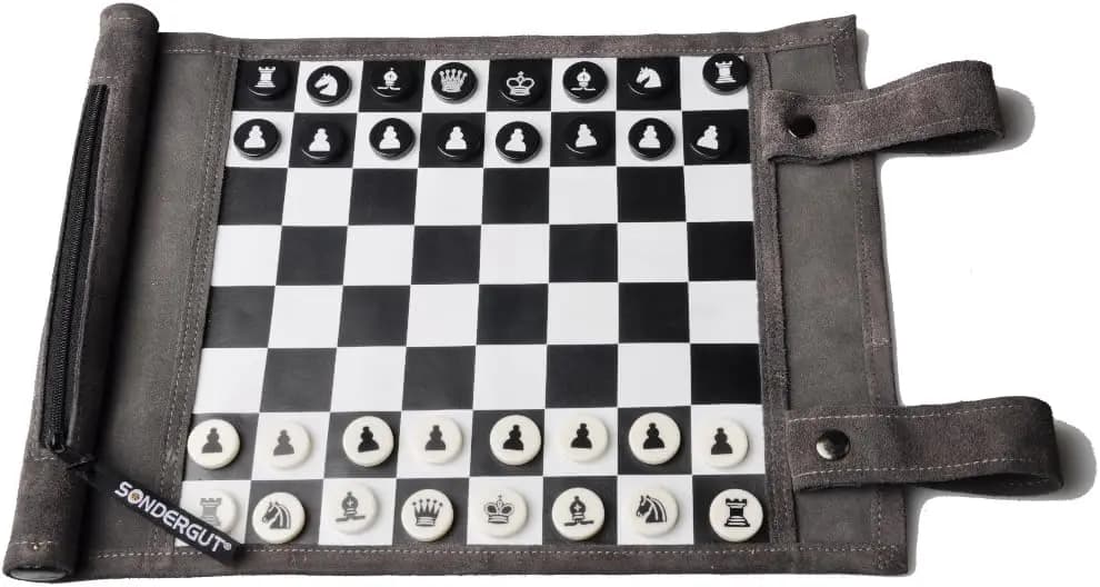 Portable Suede Travel Chess & Checkers Set - Compact for RV, Cruise, Airplane, Camping, Road Trips