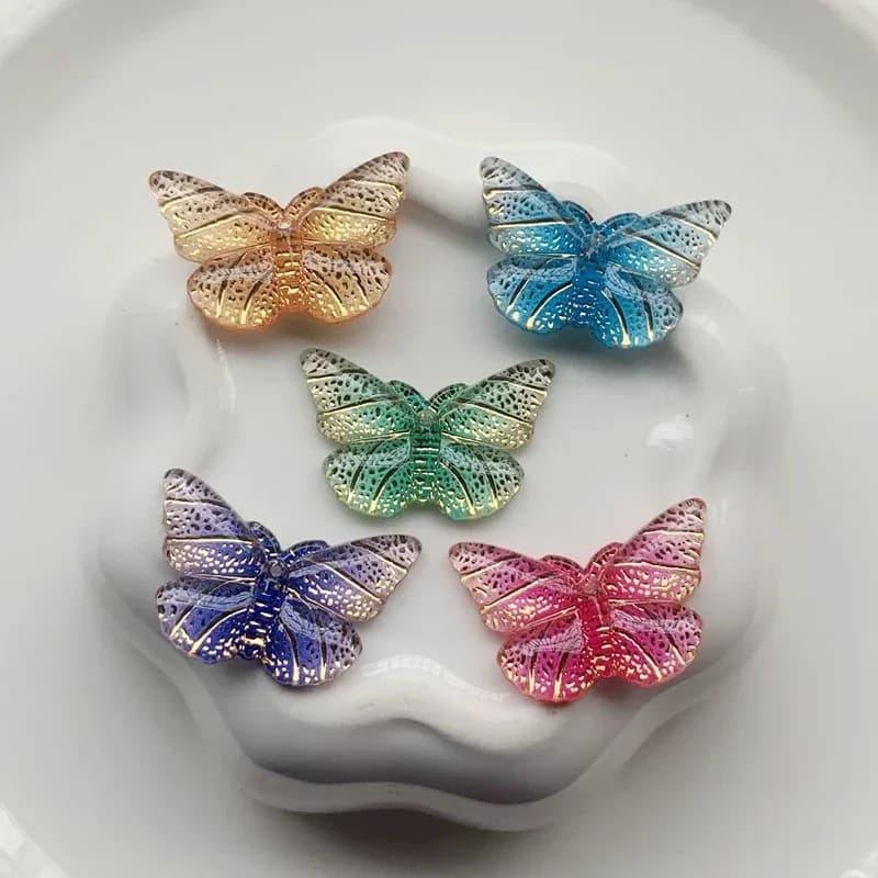 DIY 20pcs 15*23mm Colorfuls butterfly Resin Flatback Rhinestone Cabochon 1 holes Jewelry pendants Accessory -E21